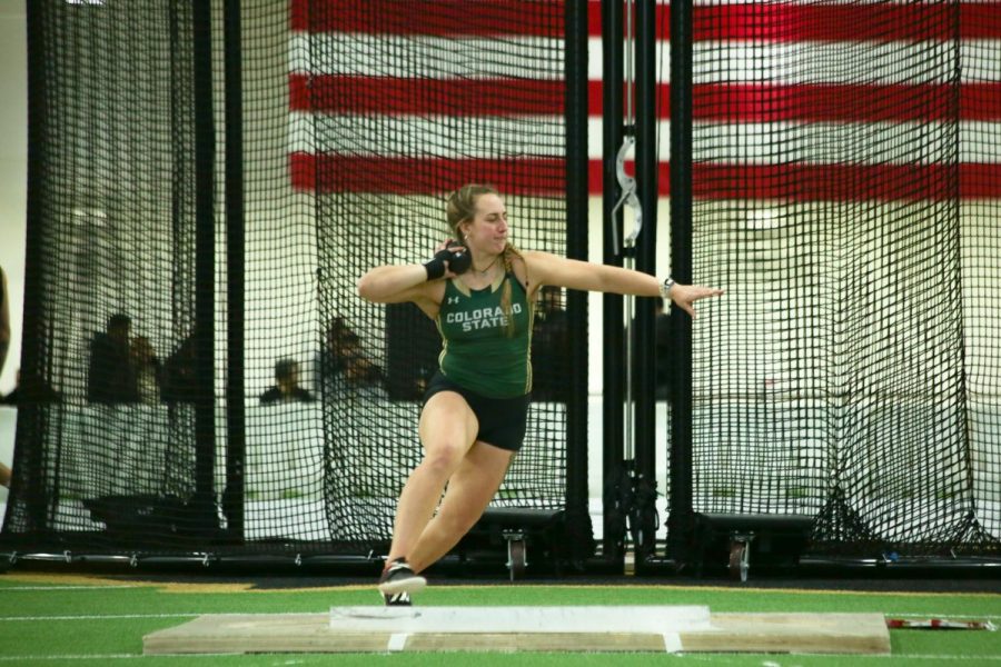 Gabi McDonald competes in the womens Shot Put at the Colorado Invitational at University of Colorado Boulder Jan 22. Mcdonald placed second out of 11 women with a mark of 15.31m.