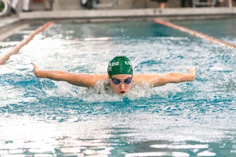 Colorado State University swimmer competes in the 200-yard individual medley in the Ritchie Center at the University of Denver Oct. 28, 2022.
