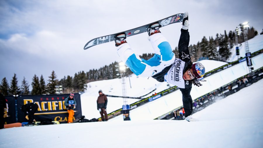 Zeb Powell does a hand drag during warm up before the Chipotle Knuckle Huck at X Games Aspen Jan. 29. In addition to being a crowd favorite Powell brings a happy and energetic personality the sport.