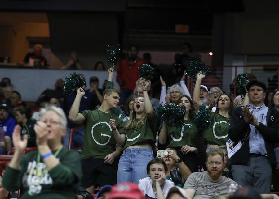 Ram fans cheer as the Colorado State University mens basketball starters are announced ahead of the 2023 Mountain West Baksetball Championships quarterfinals game in the Thomas & Mack Center in Las Vegas March 9, 2023.