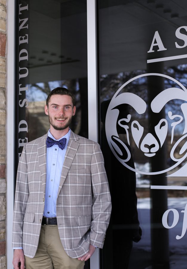 Hayden Taylor poses on The Plaza outside the Associated Students of Colorado State University offices March 28. Taylor is running for the speaker of the senate position for the 2023-24 school year.