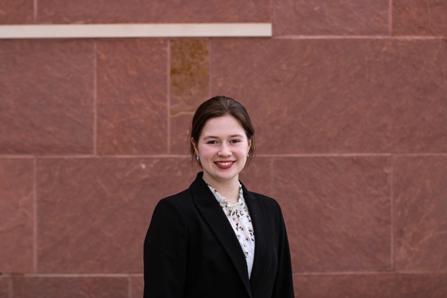 Associated Students of Colorado State University Vice-Presidential Candidate Jessica Laffey prepares for the upcoming election outside the Lory Student Center. "I really want to be a voice for students on campus" Laffey said. "I think I'm a very good candidate for this." The election takes place on April 3rd-5th. March 23.