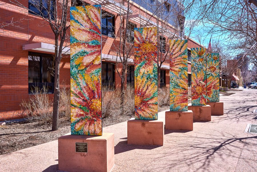 “Sustainable Gardens” by Lisa Cameron Russell in Old Town Fort Collins March 1. “Sustainable Gardens was a gift from the Downtown Development Authority through the Art in Action project.