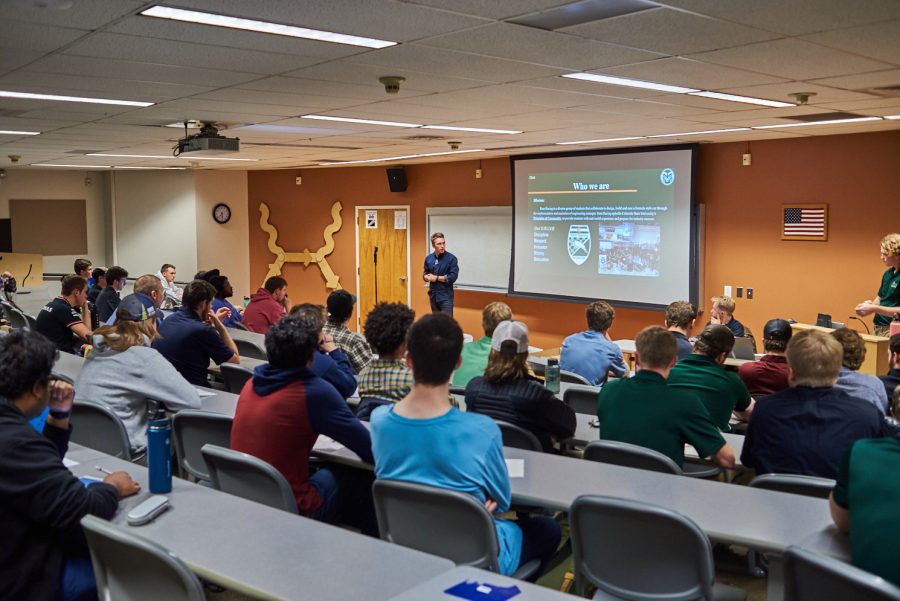 President Oscar Wenham introduces Ram Racing at the Critical Design Review event at Colorado State University Oct. 26 2022. Ram Racing hosted a design review event and invited faculty, students and Formula SAE teams from University of Colorado Boulder and Colorado School of Mines.