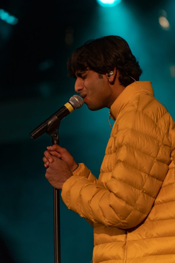 Tanmay Joshi of Weston Estate sings Drown at their concert for APIDA & SWANA Heritage Month hosted by APACC in the LSC Theatre April 4. The band says this was only their second time performing the song.
