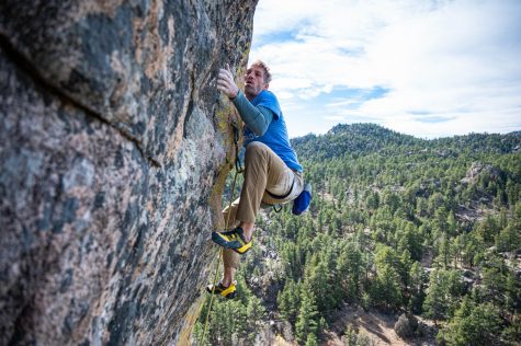 Ben Scott trying hard on an unclimbed project in Red Feather Lakes Oct. 21, 2022.