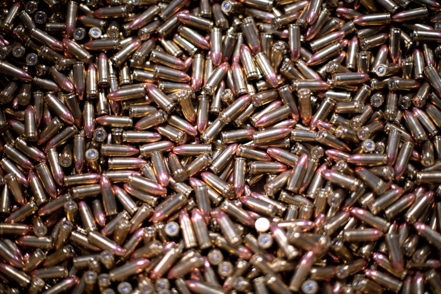 Hundreds of rounds of 9 mm cartridges piled in an ammo box during a Fort Collins Police Services Special Weapons and Tactics team practice Nov. 2, 2022.