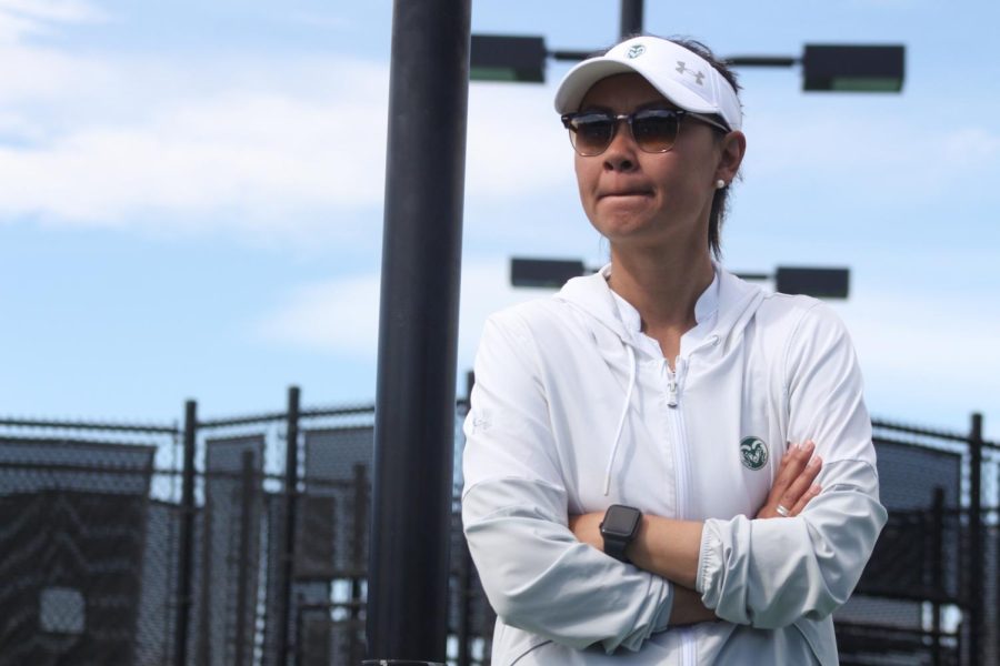 Head coach Mai-Ly Tran watching her team as the face off against San Jose State University on April 1. The Rams won 4-0.