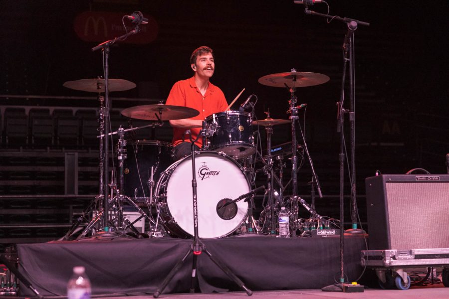 Brady Knippa, touring drummer for Dayglow, performs “Then It All Goes Away” during RamFest at Moby Arena April 27. The concert was attended by approximately 3,700 people, primarily students at Colorado State University.