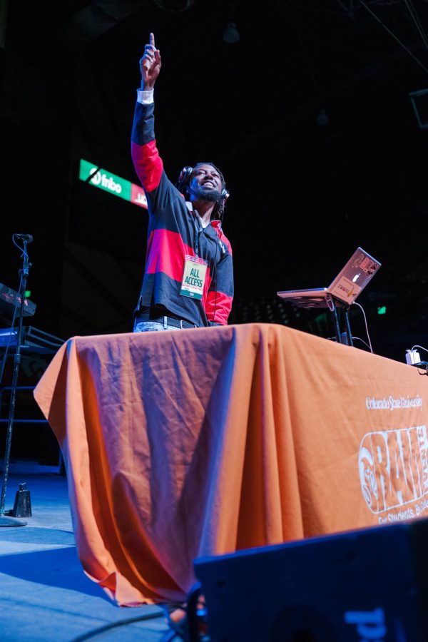 DJ Tawanda plays “Baby” by Justin Beiber during RamFest at Moby Arena April 27. The concert was attended by approximately 3,700 people, primarily students at Colorado State University.