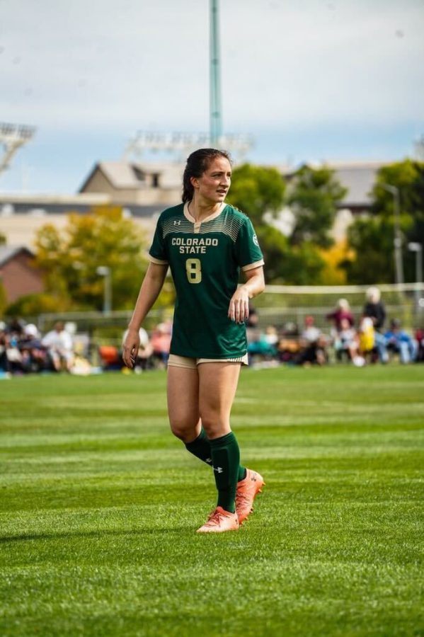Megan Demski, Colorado State University womens soccer team defender, at a home game. 
