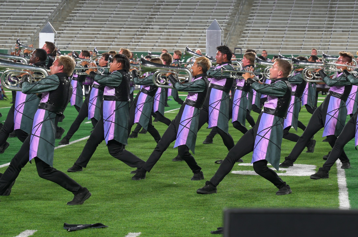 Members of the Blue Knights Drum & Bugle Corps performing during Drums Along the Rockies at Canvas Stadium on July 15. 