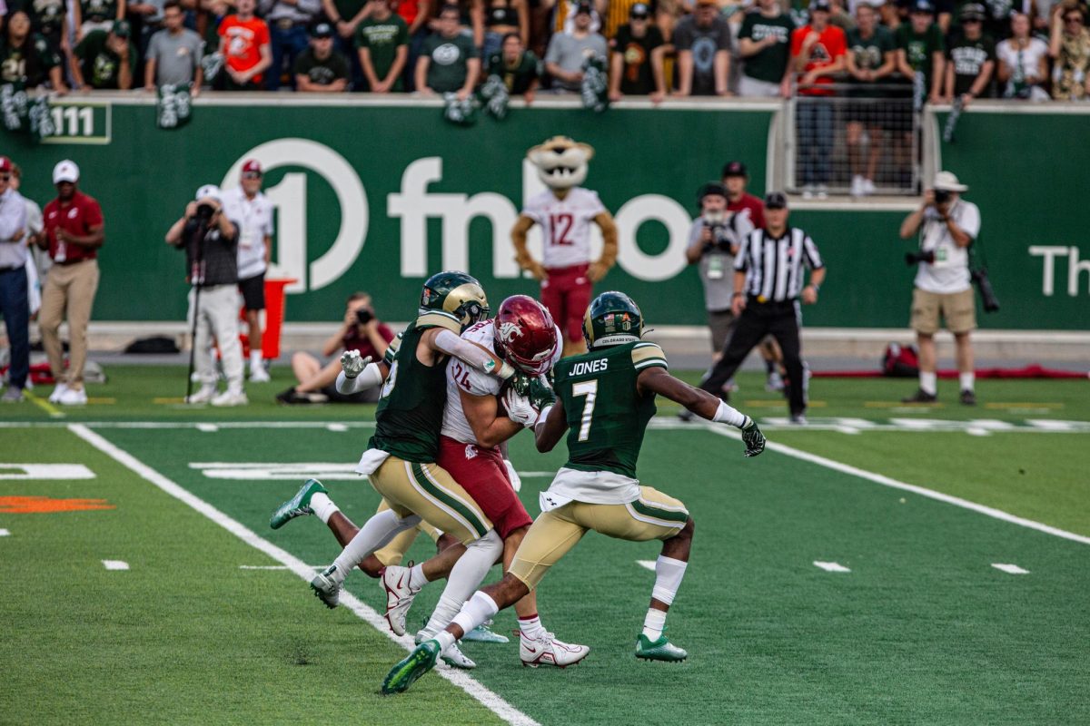 Colorado State University's defense did their best but it wasn't enough as the Rams fell short vs the Washington State University Cougars at Canvas Stadium Sep. 2. CSU lost 24-50. Photo by River Kinnaird.