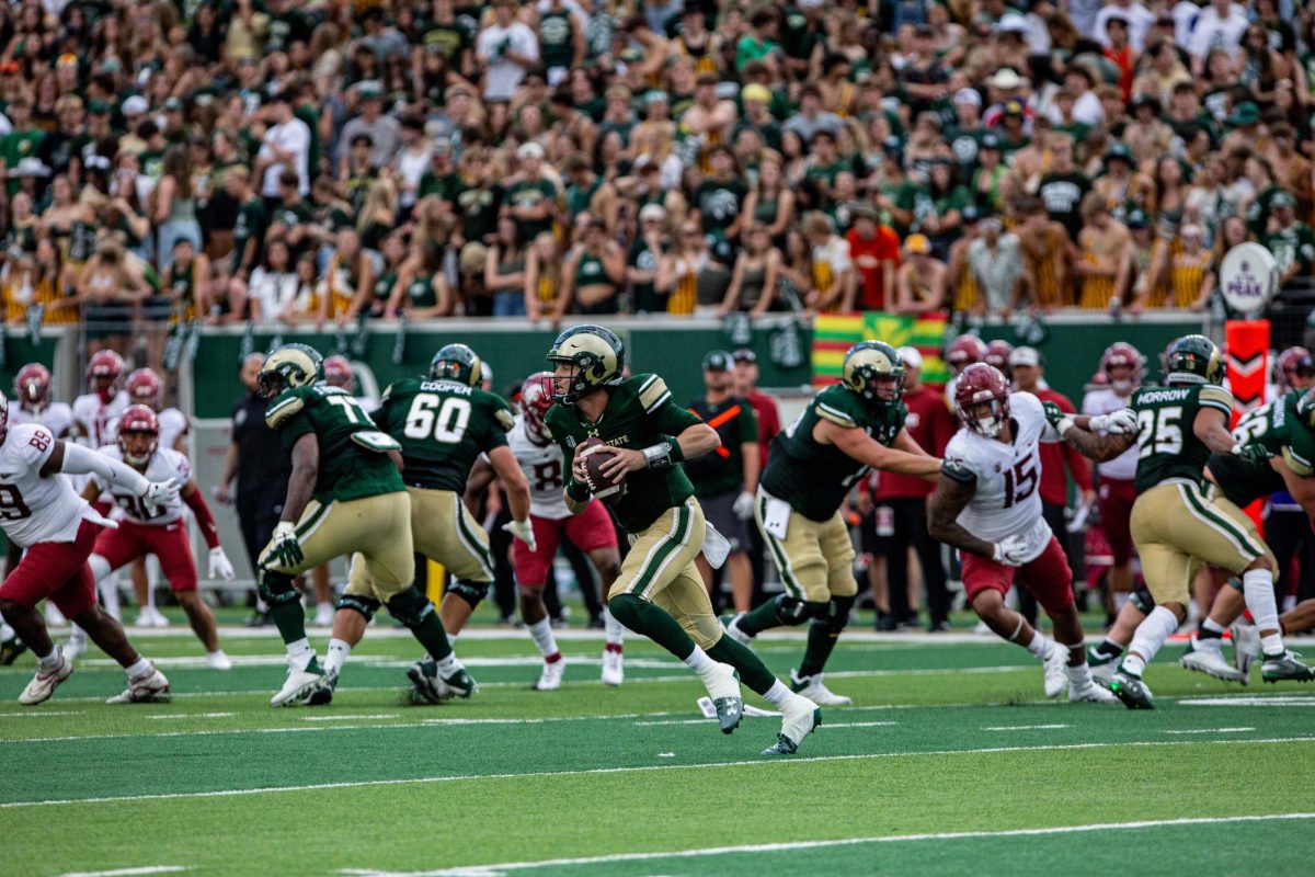 Quarter back Clay Millen led the Colorado State University Rams on offense during CSU's loss to the Washington State University Cougars at Canvas Stadium Sep. 2. CSU lost 24-50. Photo by River Kinnaird.