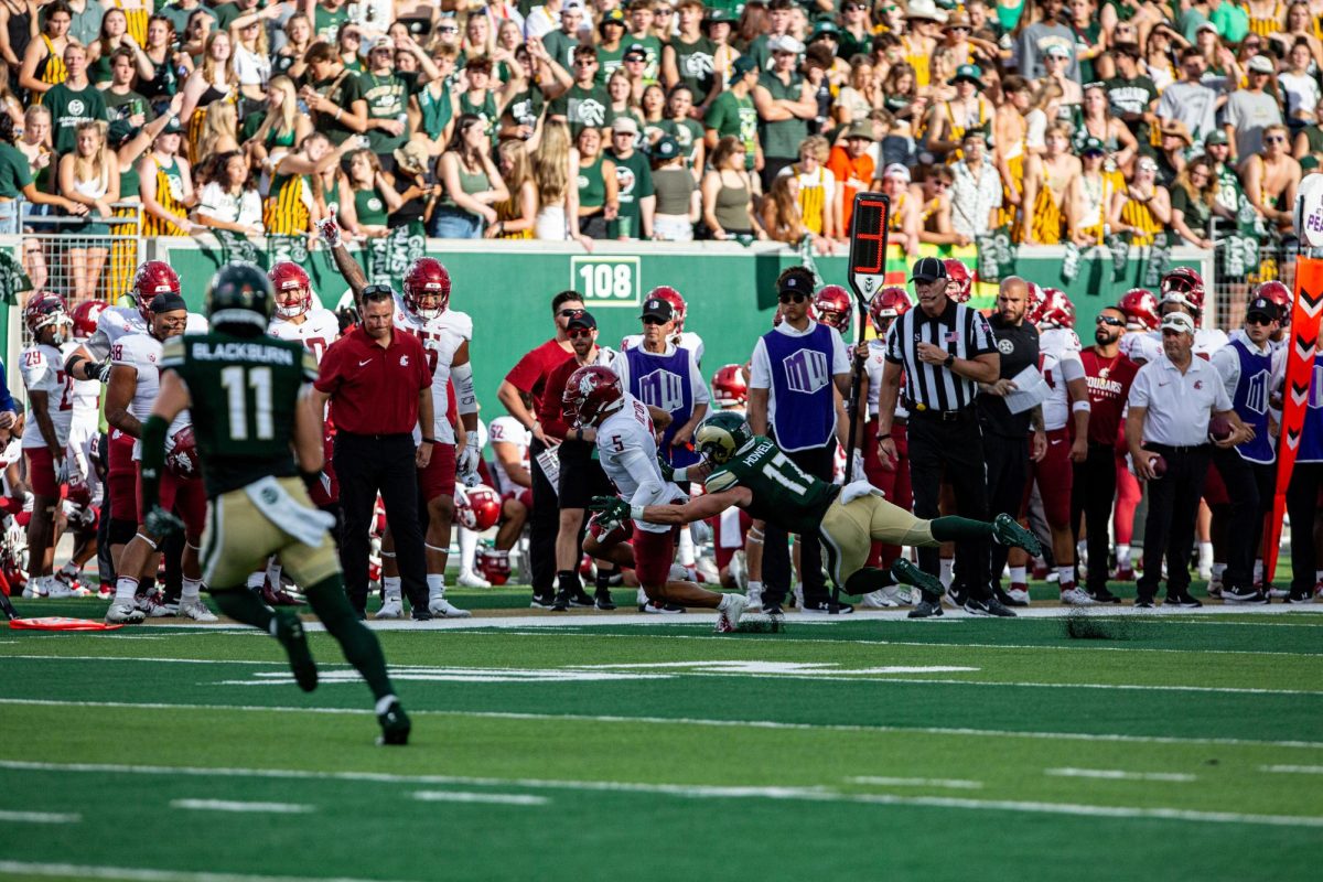 Colorado State University defensive back Jack Howell (17) makes an impressive tackle vs the Washington State Univeristy Cougars during the rams loss at Canvas Stadium Sep. 2. CSU lost 24-50. Photo by River Kinnaird.