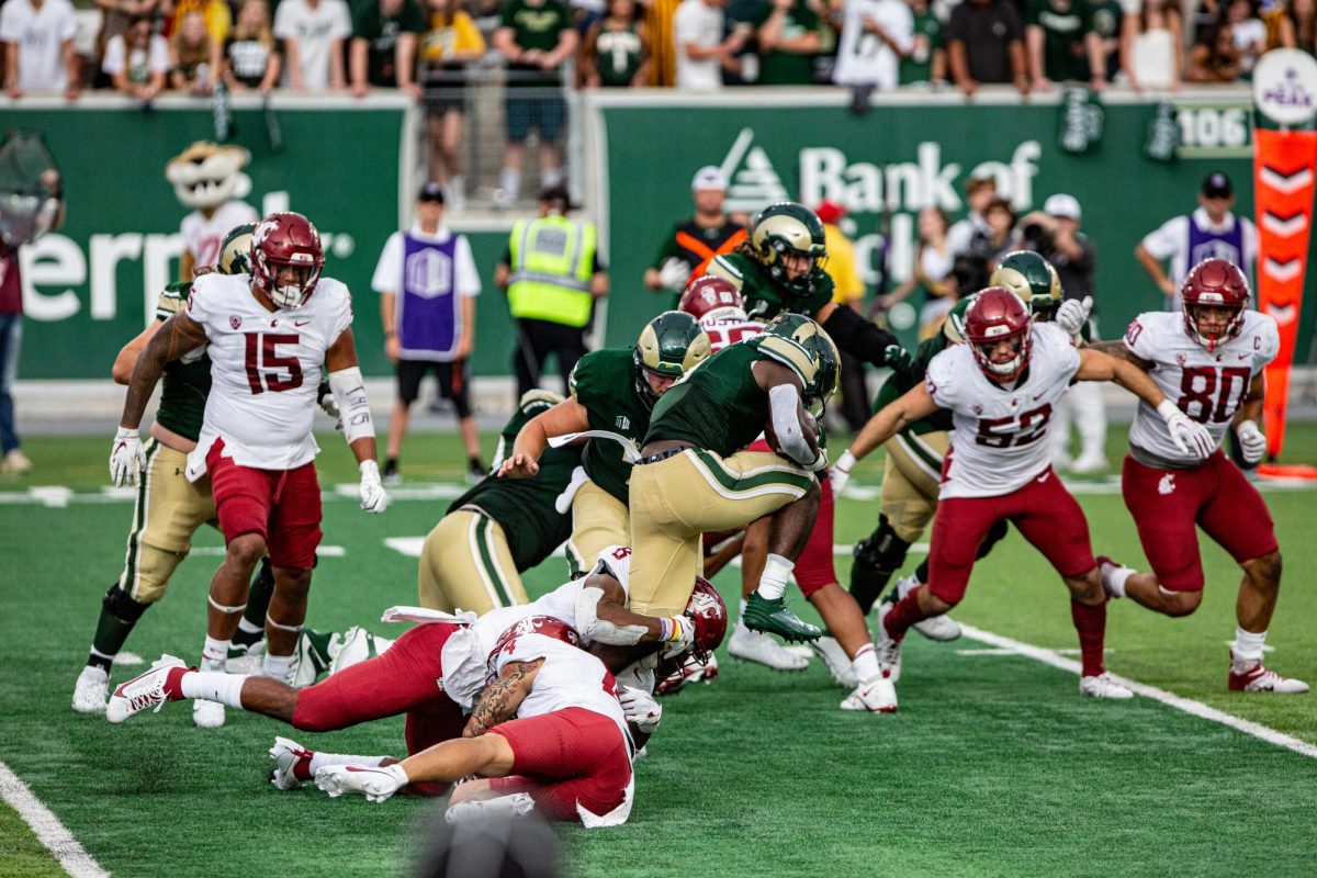 Running back Kobe Johnson (0) was a star during Colorado State University's loss to the Washington State University Cougars at Canvas Stadium Sep. 2. CSU lost 24-50. Photo by River Kinnaird.