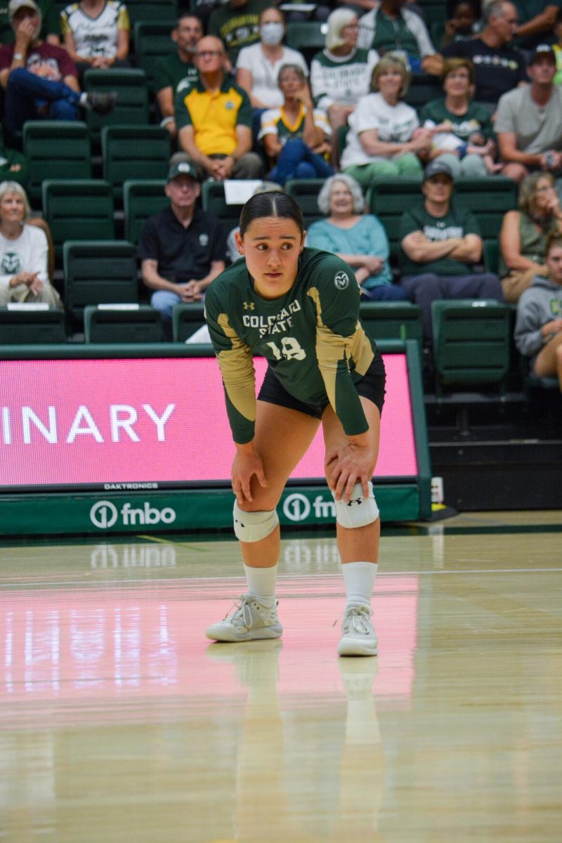 Colorado State University defensive specialist Kate Yoshimoto focuses during CSUs game against Bowling Green State University Sep. 7. Yoshimoto had 14 digs against BGSU.
