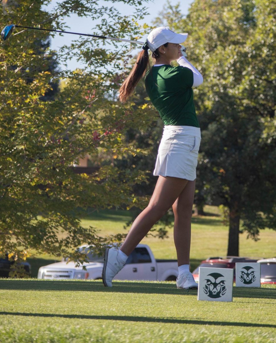 Sofia Torres strikes the ball, starting off at hole one for the Colorado State Womens Golf team on September 26.