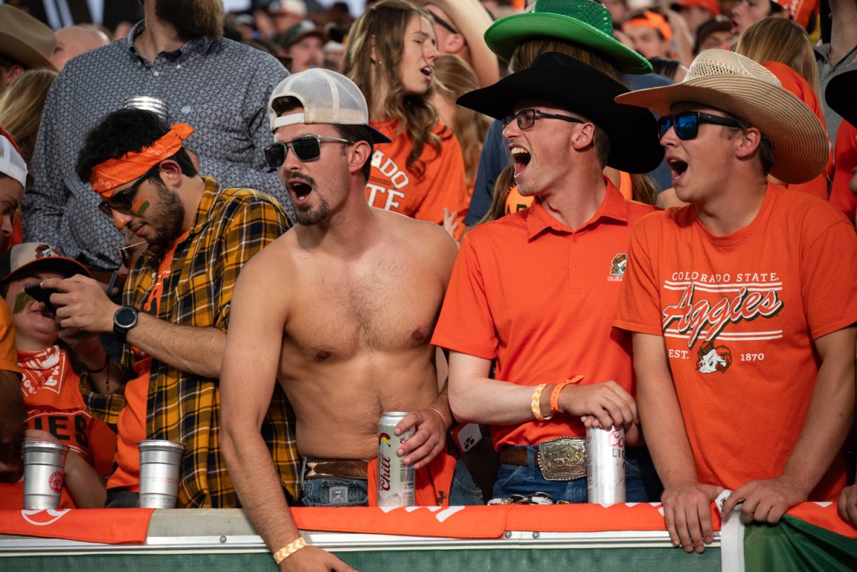 Colorado State University students cheer on their football players as they face off against the Utah Tech Trailblazers.