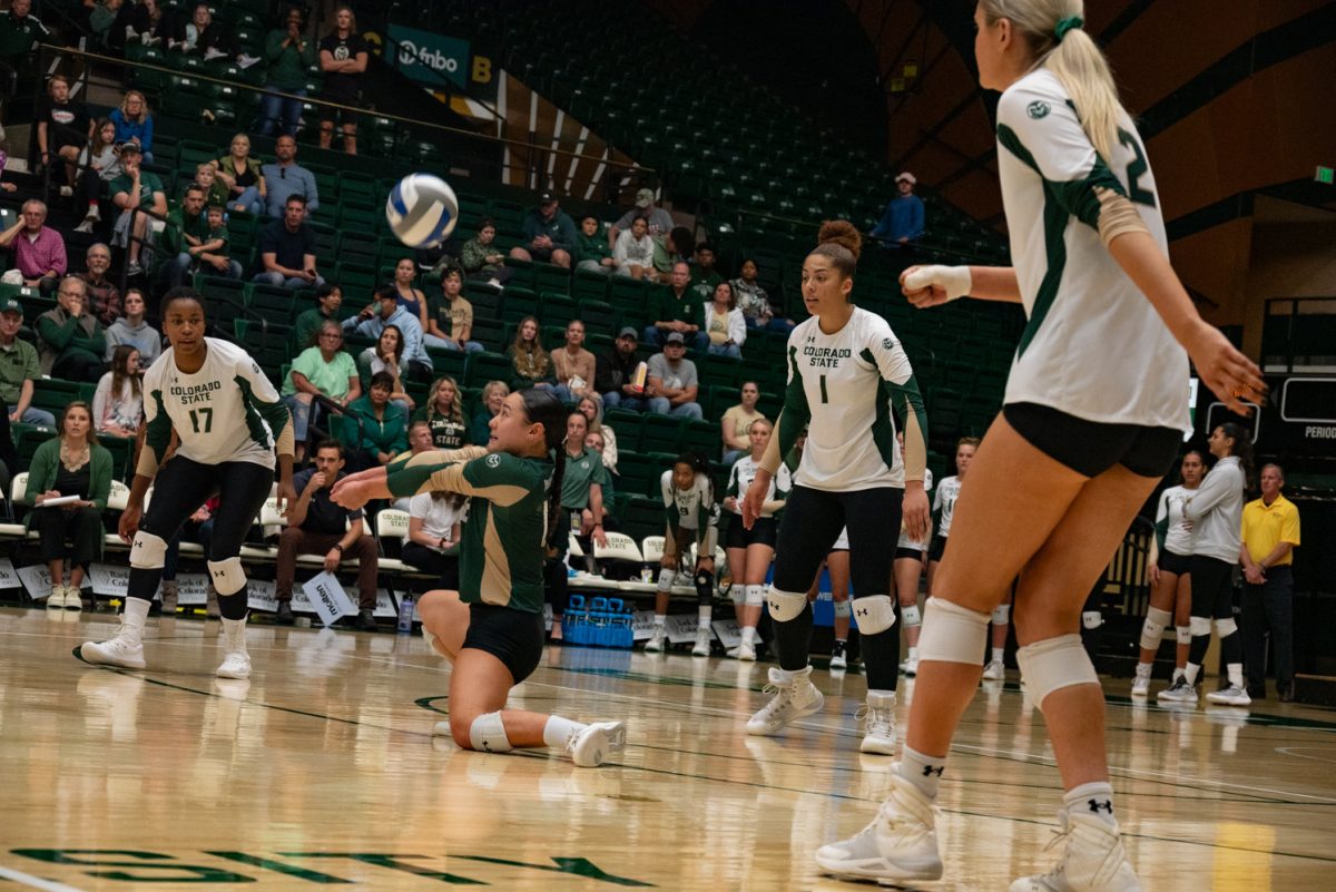 Colorado State University defensive specialist Kate Yoshimoto (18) passes the ball to a teammate.