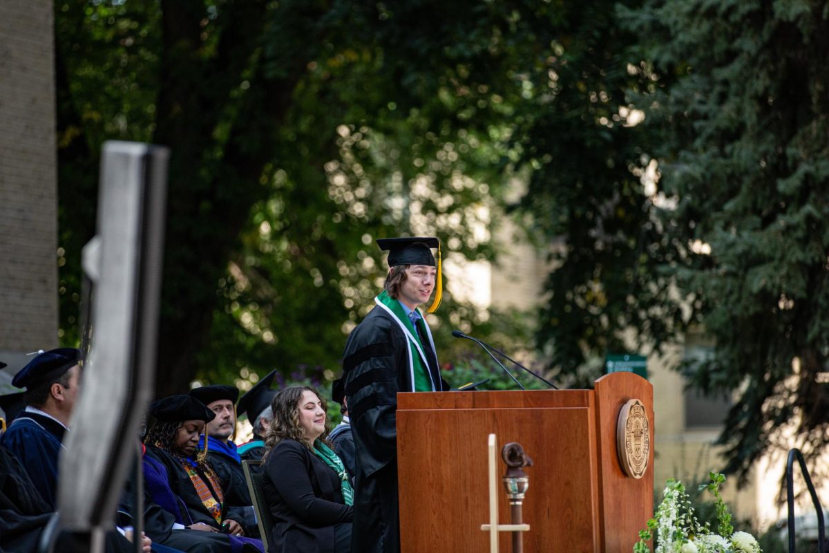 Associated Students of Colorado State University President Nick DeSalvo speaks during President Amy Parsons investiture Oct. 4. DeSalvo delivered the opening remarks during the fall address.