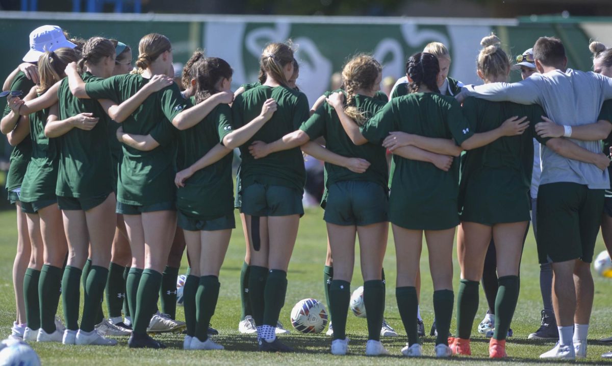 The Colorado State University soccer team huddles together before the game against the United States Air Force Academy Oct. 15.