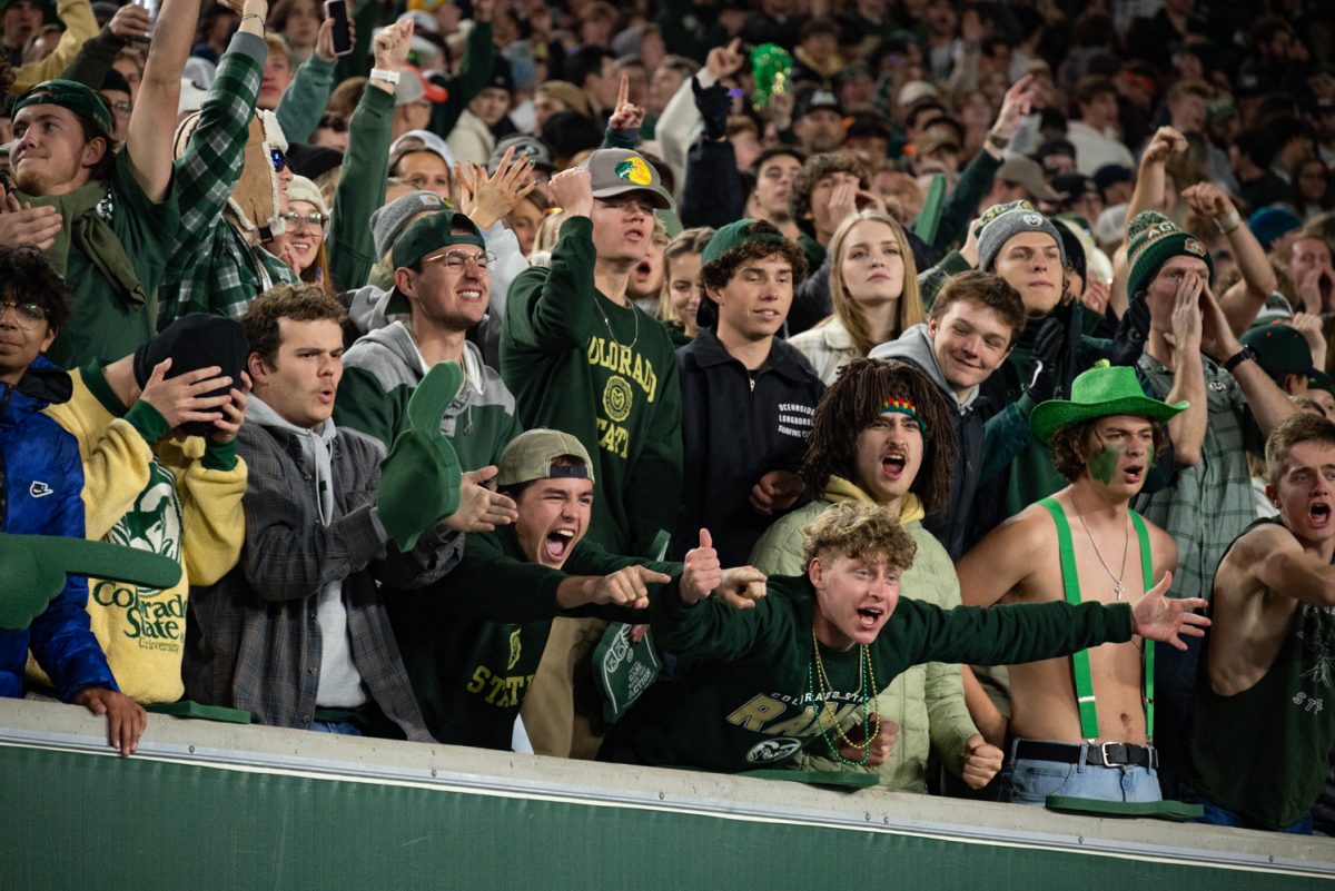 Colorado State University football fans protest a call made by the referee.
