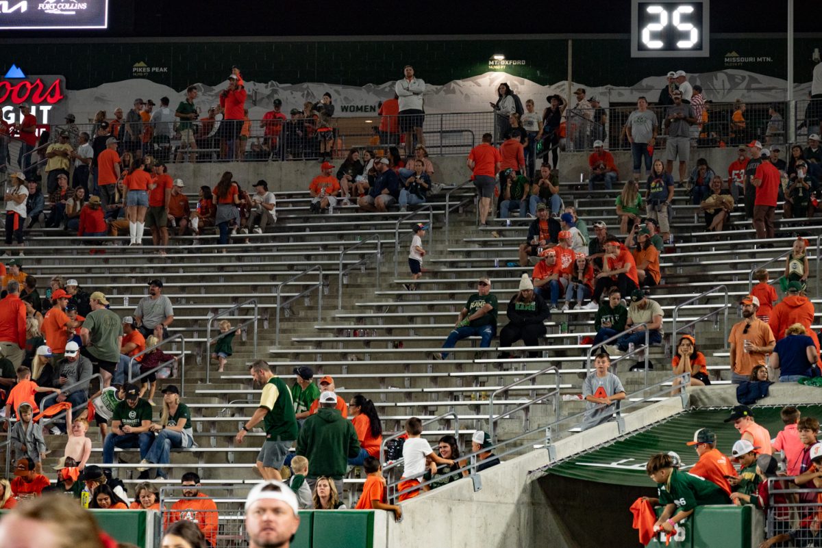 Colorado State University fans start to leave the stadium Sept. 30.