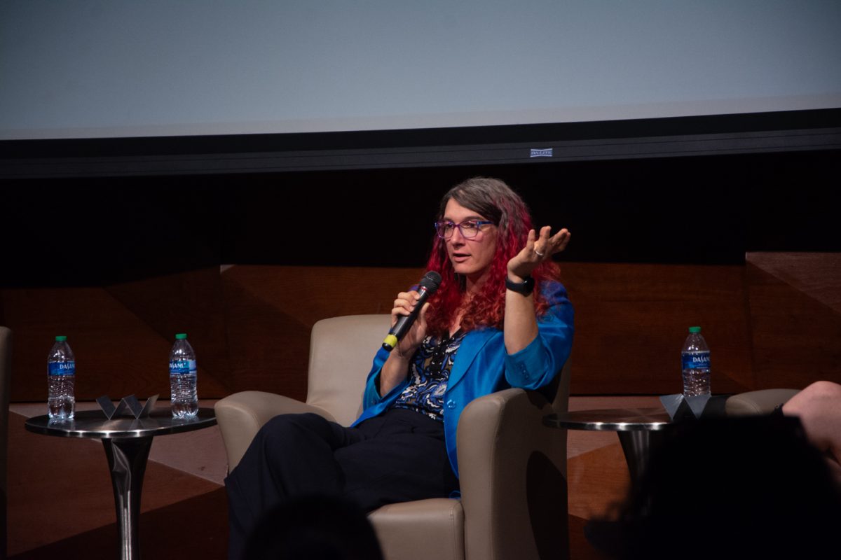 Brianna Titone tells the audience what brings her hope and joy for the future of the trans community at the transgender panel on Oct. 25
