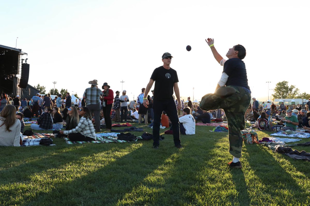 Brett Johnson and David wright playing hacki sack before the Goose concert, Wright says he’s “Coming out for the goose! Goooose”. Oct 7. The band played on the LSC lawn with students, alumni, and fans in attendance. 
