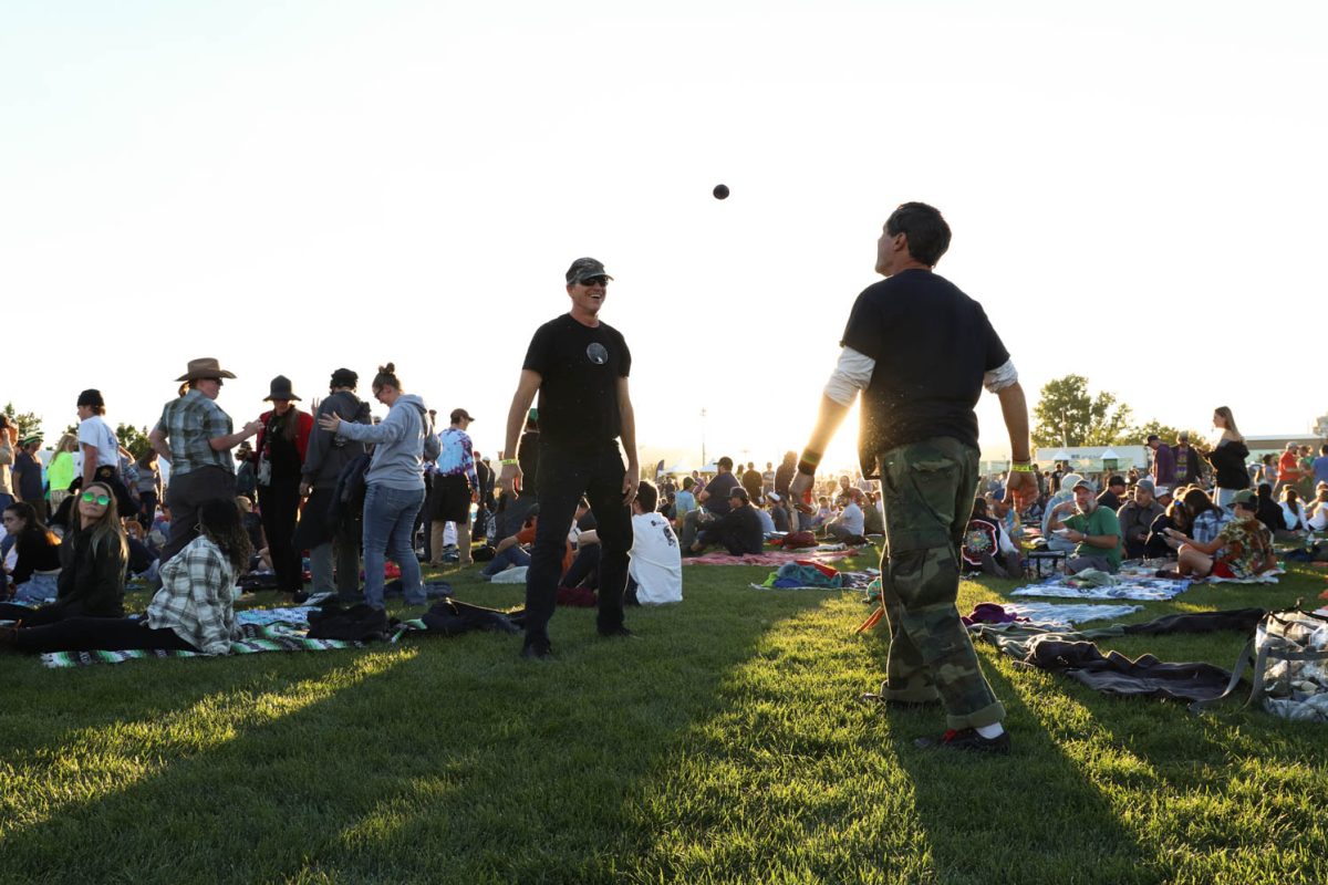 Brett Johnson and David wright playing hacki sack before the Goose concert, Wright says he’s “Coming out for the goose! Goooose”. Oct 7. The band played on the LSC lawn with students, alumni, and fans in attendance. 
 
