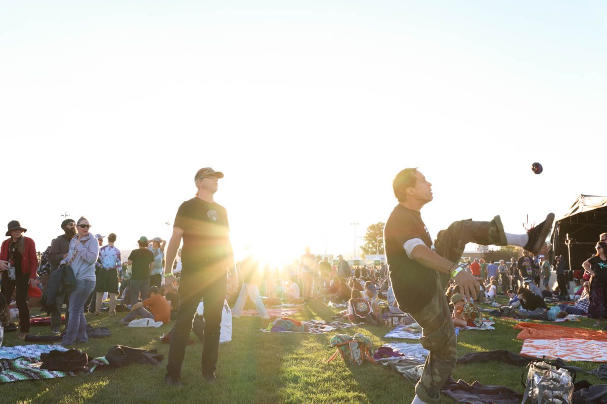 Brett Johnson (R) and David wright (L)playing hacki sack before the Goose concert, Wright says he’s “Coming out for the Goose! Goooose”. Oct 7. The band played on the LSC lawn with students, alumni, and fans in attendance. 


