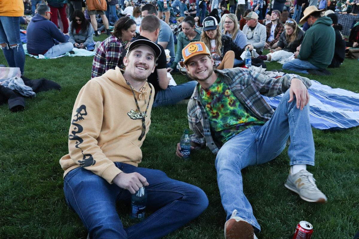 Noah Stephens (R) a fifth year at CSU and Lance Gillespie (L) a 2020 CSU grad come together to watch the Goose concert together on the LSC lawn Oct. 7. Gillespie says “Looking forward to a great time with a bunch my buddies from college and still going to school here”. 

