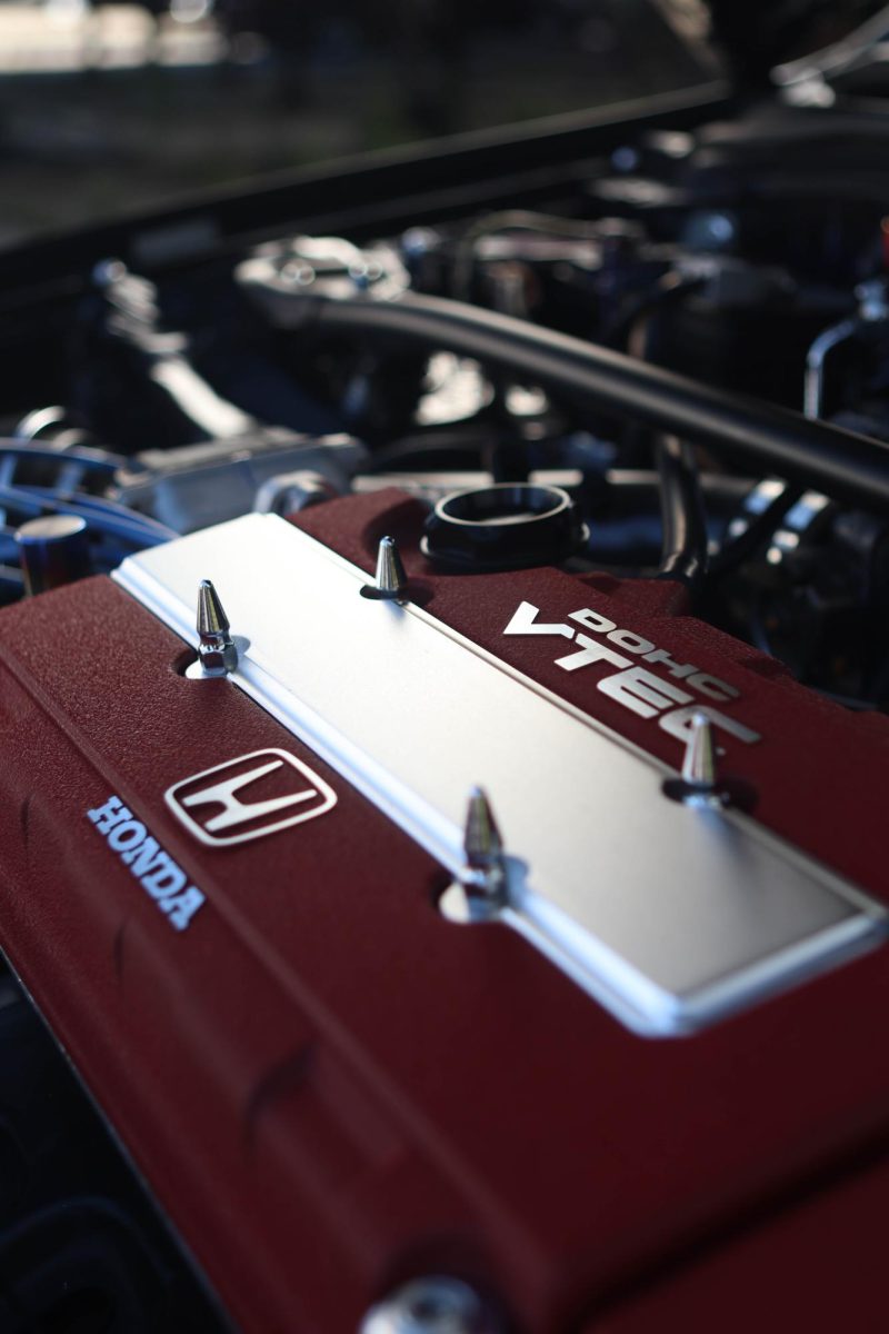 Alex Pefley's 1999 EM1 Honda Civic Si B16A2 engine at Cars and Content hosted by Juice Sept. 17.