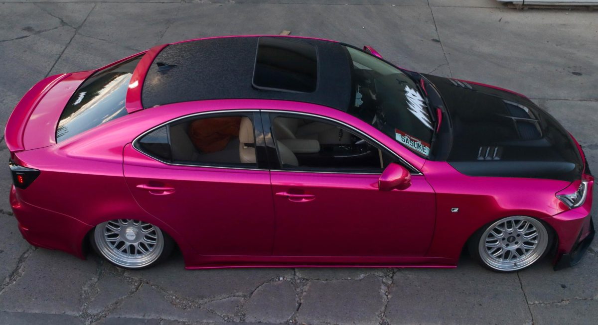 Side view of a bagged Lexus IS 250 (@250omarr) at Cars and Content hosted by Juice (juicetm._). Sept. 17.