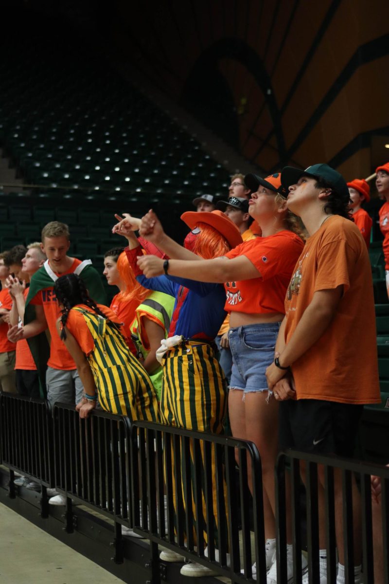 Colorado State University students cheer on the women's volleyball team against the University of Nevada, Las Vegas. CSU won, 3-0. Sept. 30.