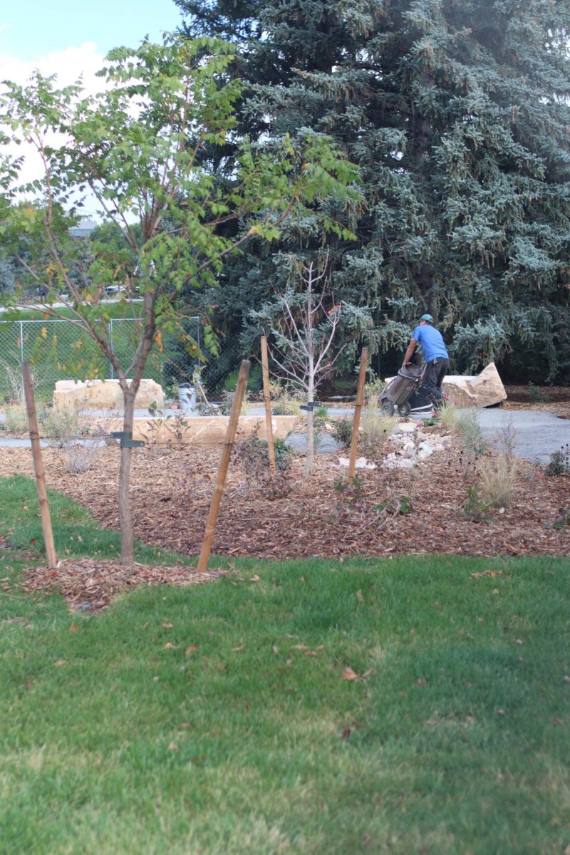 Colorado State University facilities management team work to add the finishing touches on the new Peace Corps tribute Garden located outside of the Lory Student Center, west of the theater. Oct. 2.