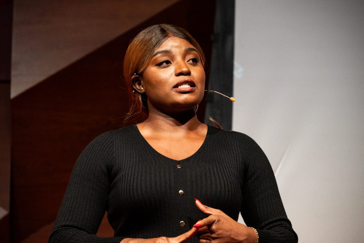 Colorado State University Graduate Student in journalism and media studies Sheilla Addison talks about LGBTQ+ discrimination occurring in Ghana during the TedxCSU event.