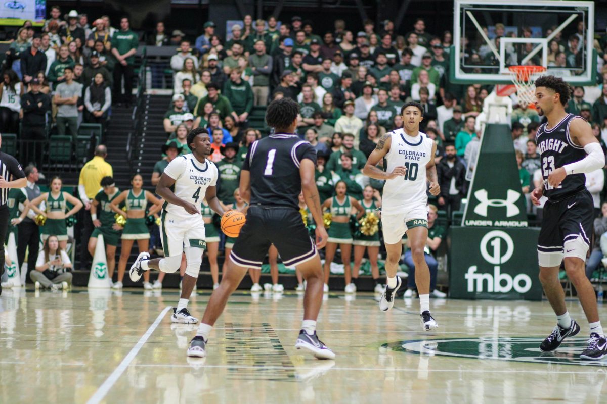 Isaiah Stevens (4) and Nique Clifford (10) take the ball down court Nov. 10. Stevens broke a Colorado State University assist record for the fourth time with 14 assists in the game.