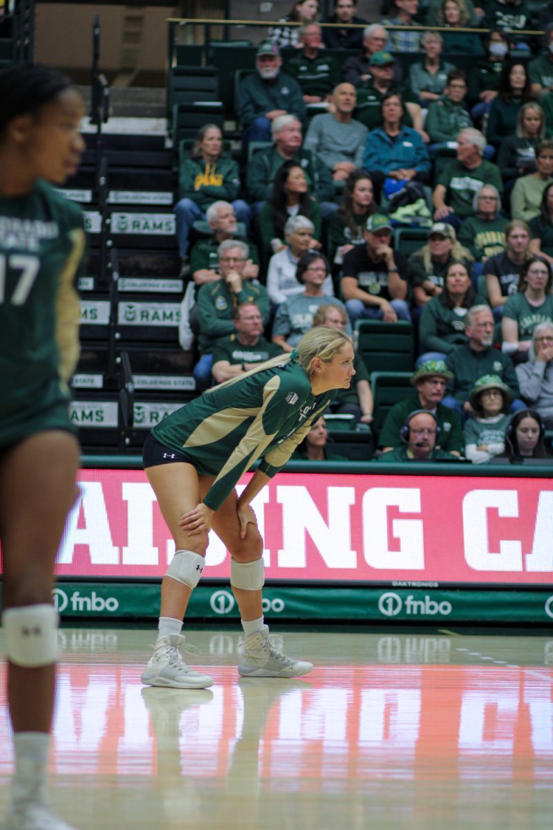 Annie Sullivan (2), a Colorado State outside hitter, prepares for the US Air Force Academy to serve the ball Nov. 18.