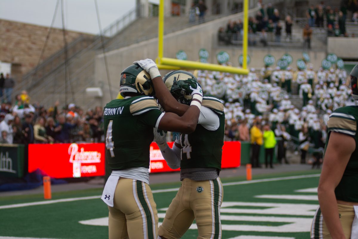 Louis Brown IV and Tory Horton celebrate a touchdown at the CSU vs Nevada game. (CSU won 30-20) Nov. 18