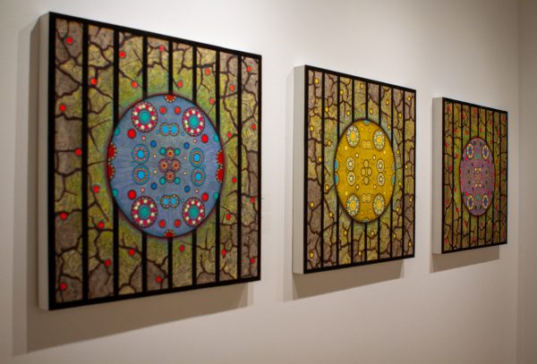 Terry Maker’s “Earthbound” exhibit on display in the Museum of Art Fort Collins Nov. 22. From left to right, the pieces are “Earthbound (Night), “Field Earthbound (Day)” and “Earthbound (Twilight).”