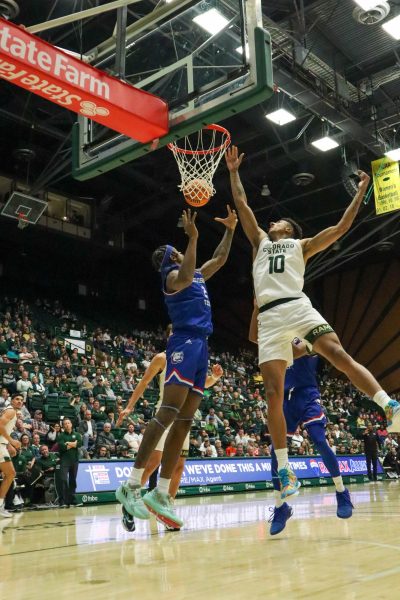 Colorado State University number 10, Nique Clifford, makes a basket at the Mens basketball season opener against Louisiana Tech, CSU won 81-73.