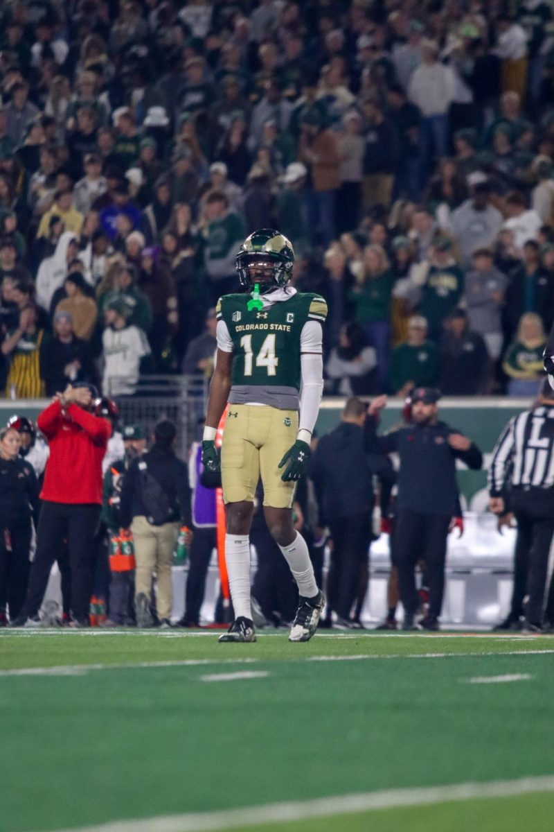 Colorado State University No.14, Tory Horton walks across the field after a play at the military appreciation game against San Diego State University, CSU won 22-19.