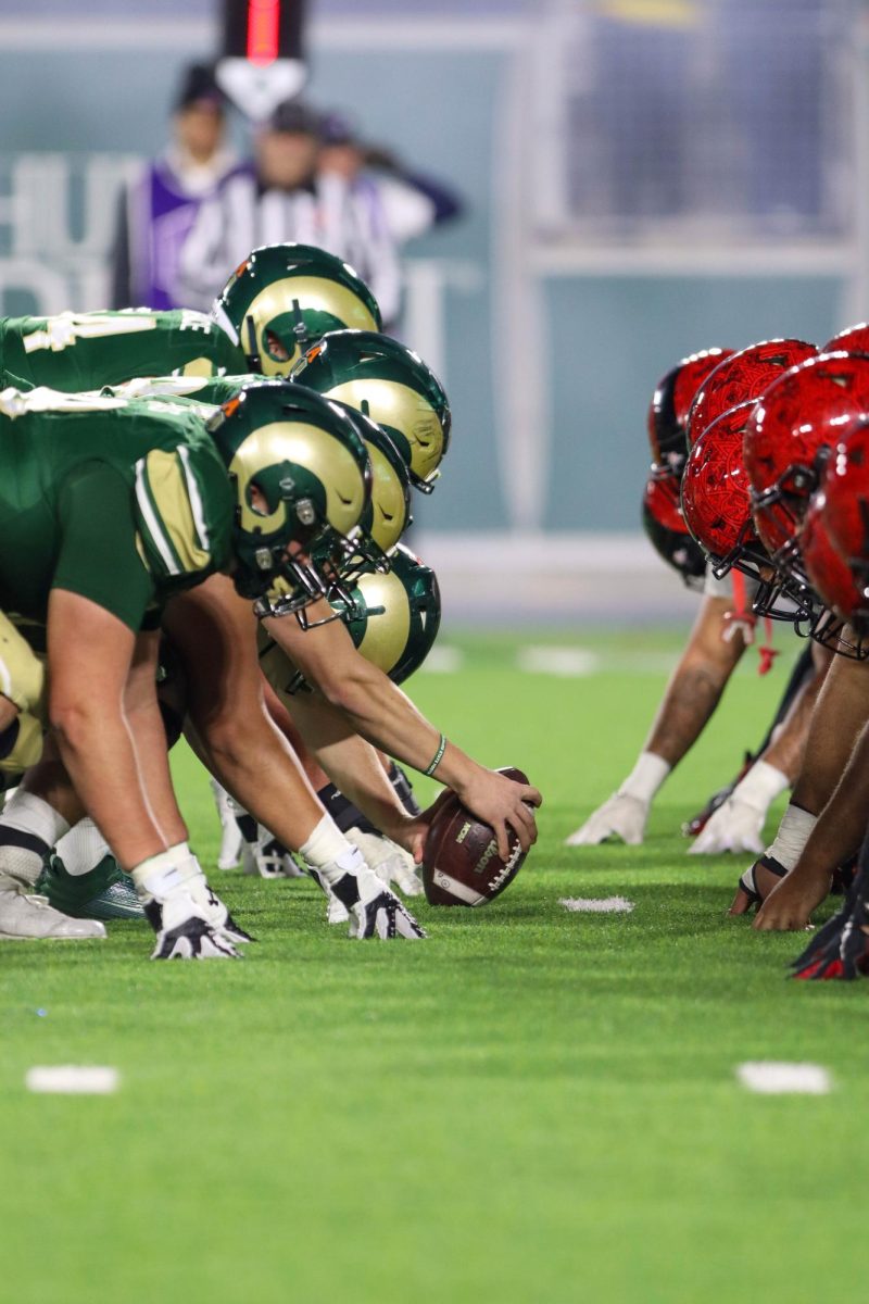 Colorado Stae University players get into formation at the military appreciation game against San Diego State University, CSU won 22-19.