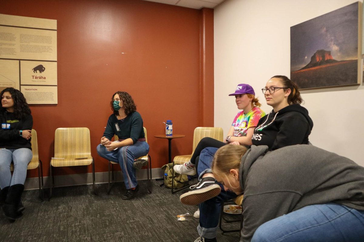 Students introduce themselves to the group before the main discussion starts at the Food For Thought event held Thursday evening. Nov 16.