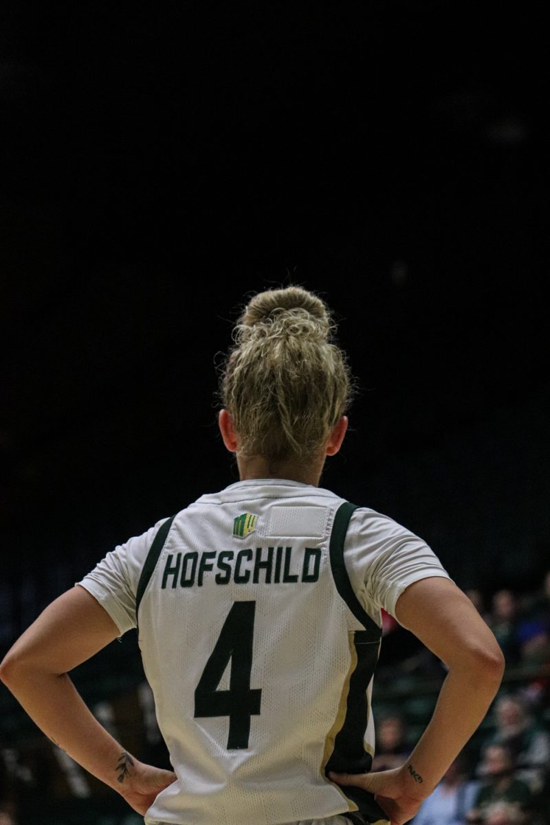McKenna Hofschild waits patiently for play to start December 5. CSU Rams win 93-61 against High Point University  Panthers home at Moby Arena.