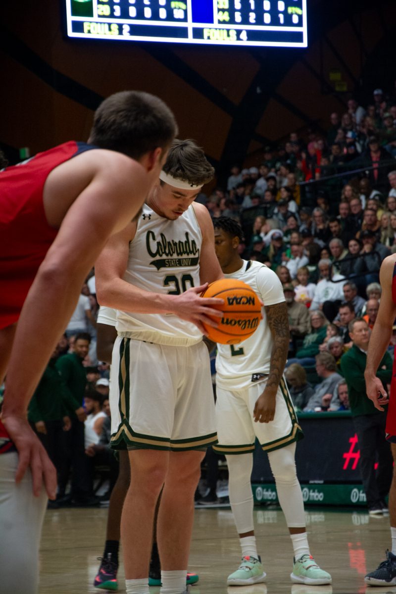 #20 Joe Palmer prepares for a free throw during the CSU vs. St. Marys basketball game on Dec. 9. (St. Marys won 64-61)