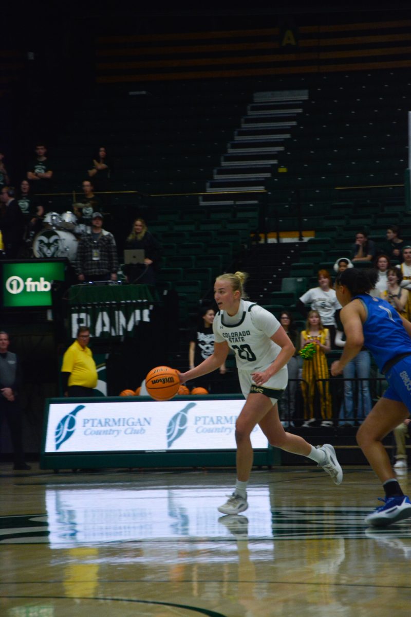 Sanna Ström runs the ball to the CSU side of the court during the CSU vs. AF women's basketball game on jan. 17. (CSU won 81-67)