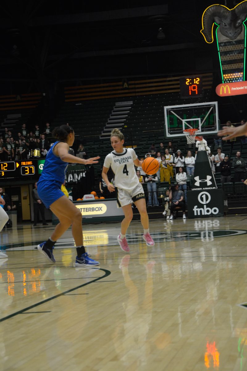 McKenna Hofschild brings the ball to the CSU side during the CSU vs AF womens basketball game. Jan. 17 (CSU won 81-67)